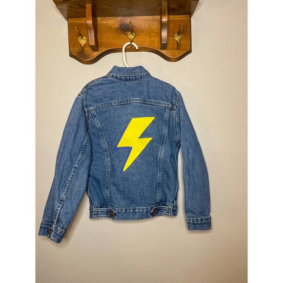Vintage Kids Sears Bristol Blues Trucker Jean Jacket w/ Lightening Bolt 10-12/M - Picture 2 of 10